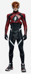 The Wally West Superhero FLASH costume with the speed force, despite pushing button on the chest and generate the speed force into your body the suit the red emblem, red yellow M&M on the suit, generate speed force gives you the powers of the speed force￼